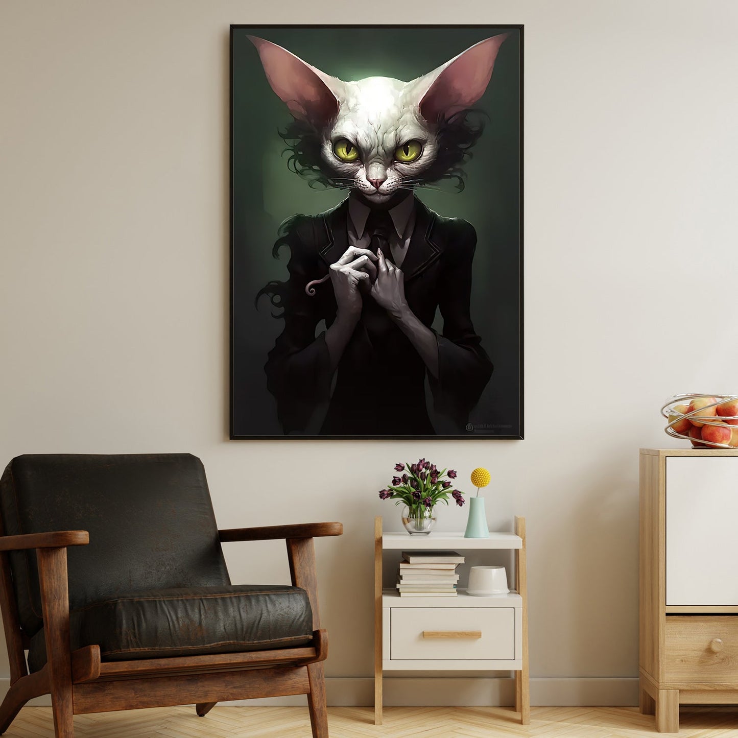 Whispers of the Enchanted, Victorian Cat Canvas Painting, Mysterical Wall Art Decor, Poster Gift For Cat Lovers