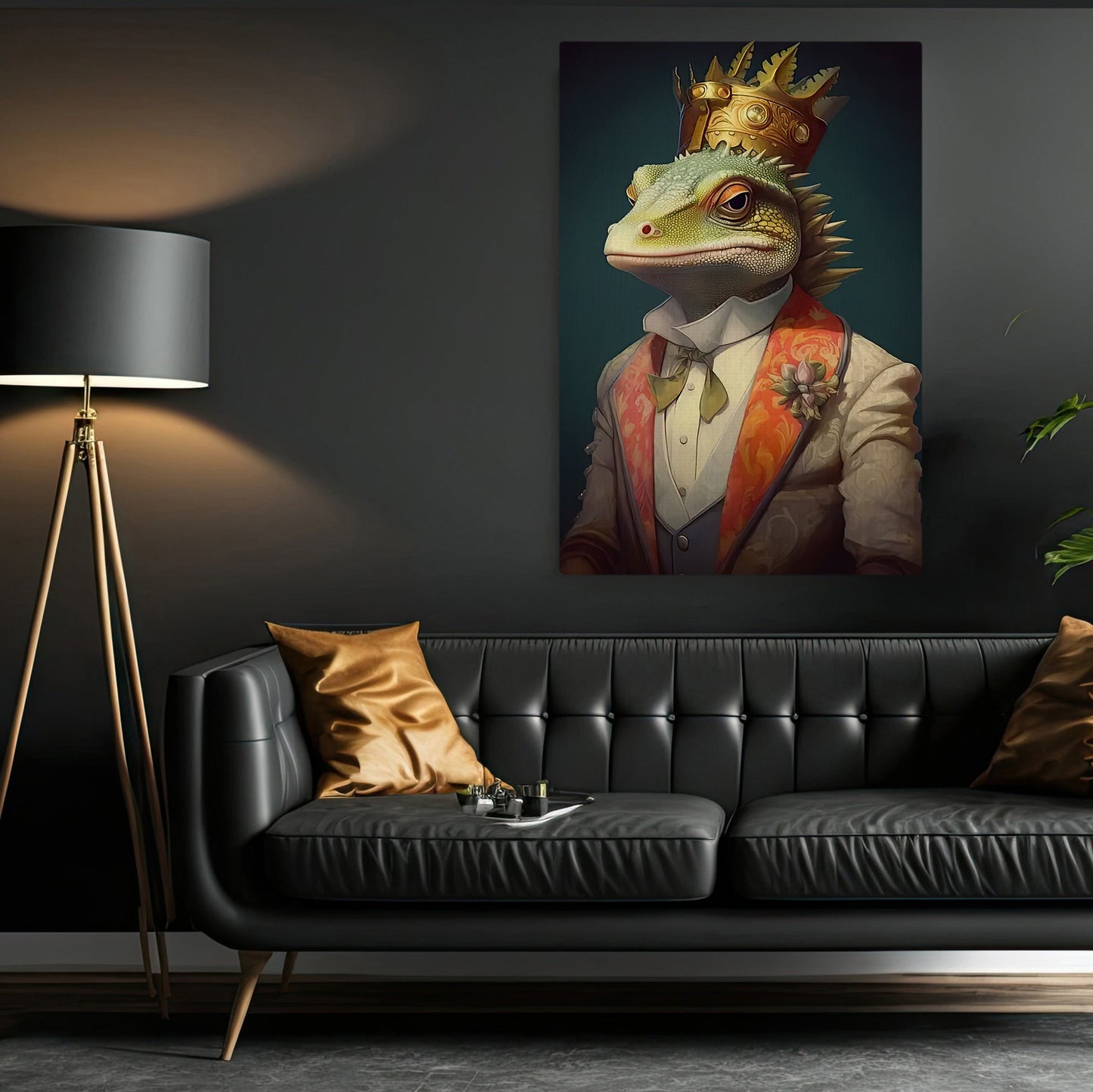 The Iguana Monarch, Victorian Iguana Canvas Painting, Victorian Animal Wall Art Decor, Poster Gift For Iguana Lovers