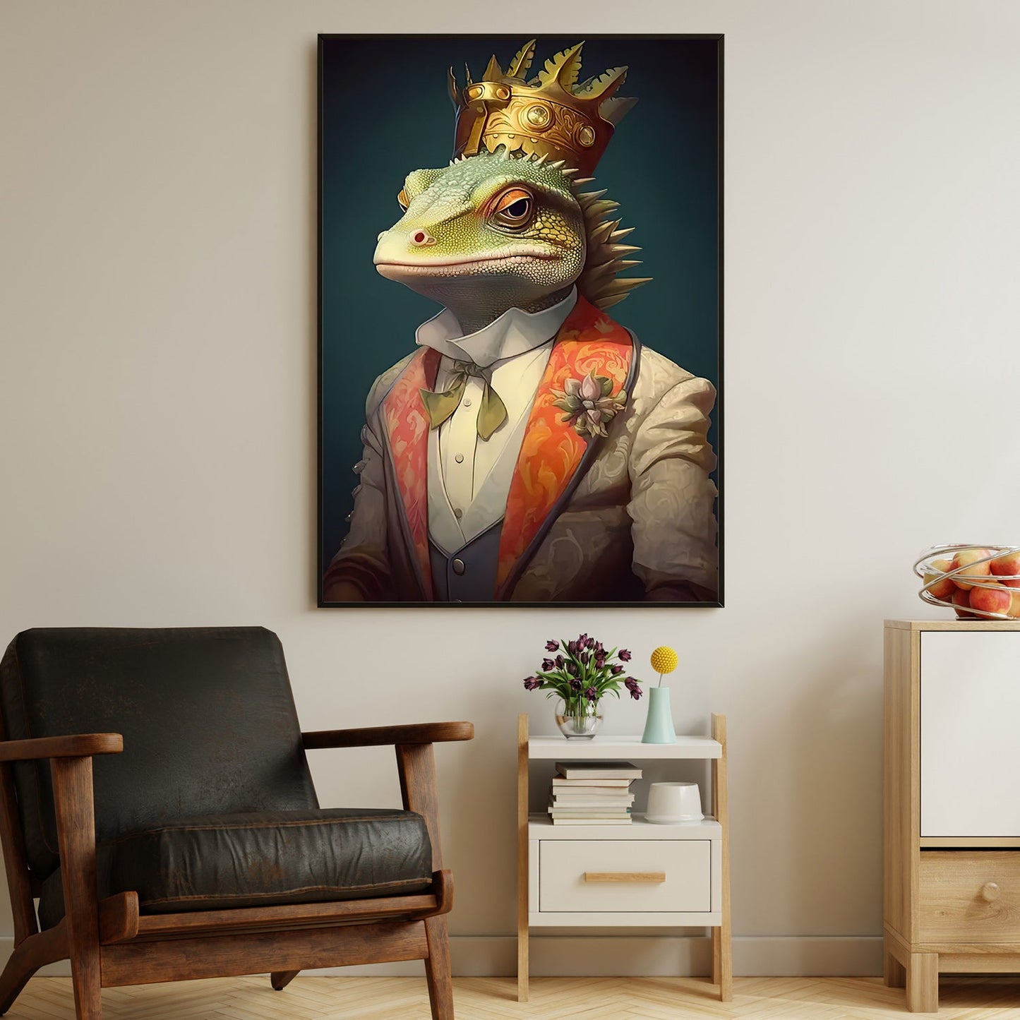 The Iguana Monarch, Victorian Iguana Canvas Painting, Victorian Animal Wall Art Decor, Poster Gift For Iguana Lovers