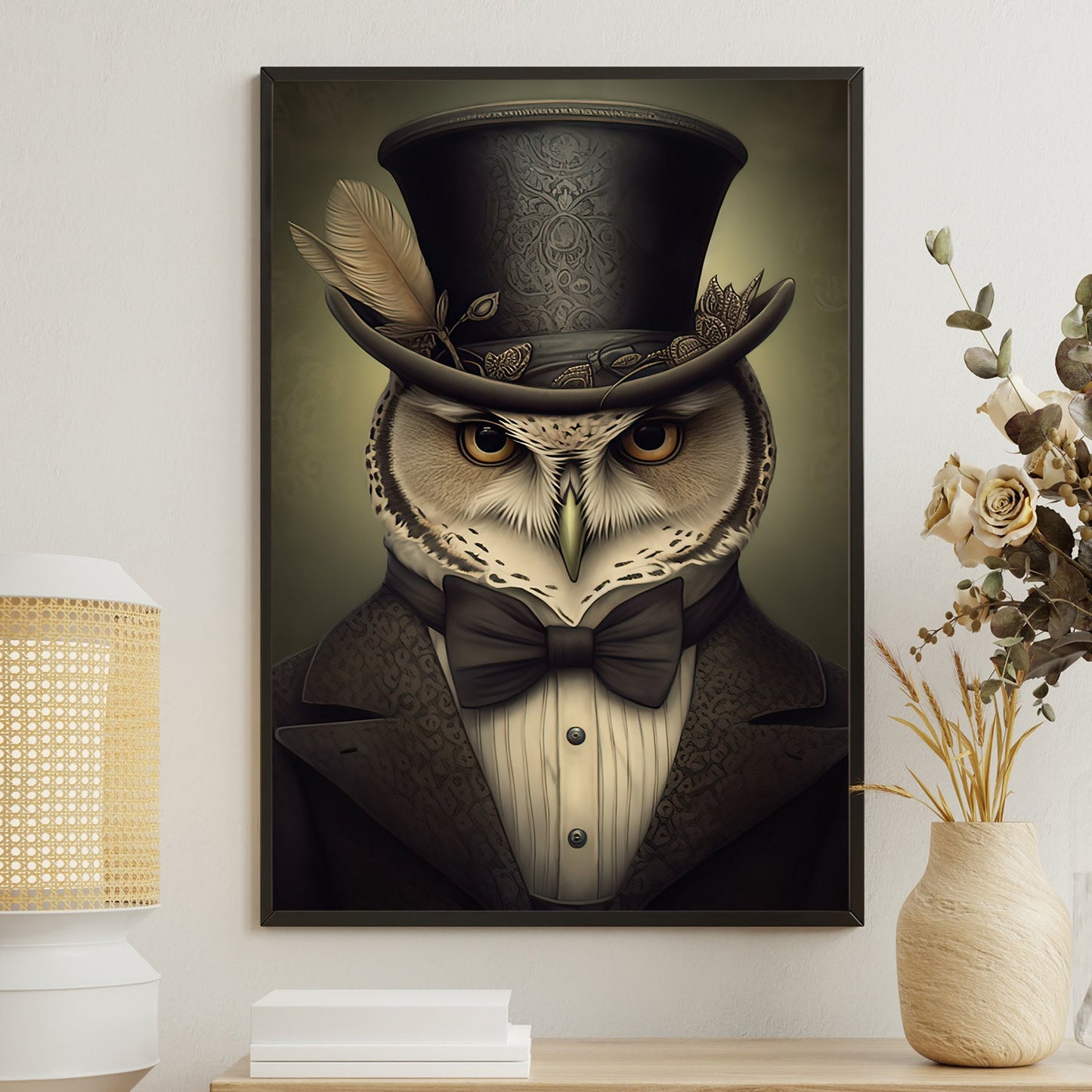 Portrait Owl In Suit, Owl Canvas Painting, Wall Art Decor - Poster Gift For Owl Lovers