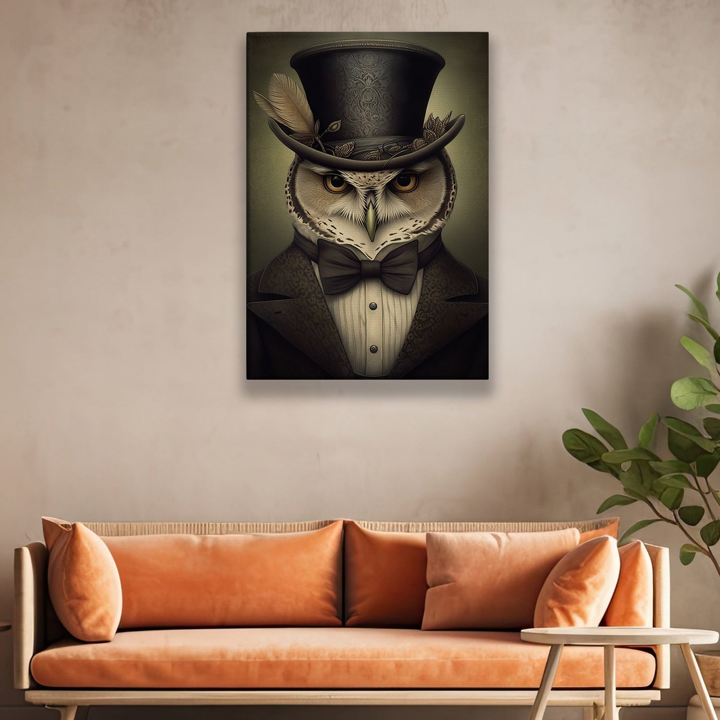 Portrait Owl In Suit, Owl Canvas Painting, Wall Art Decor - Poster Gift For Owl Lovers