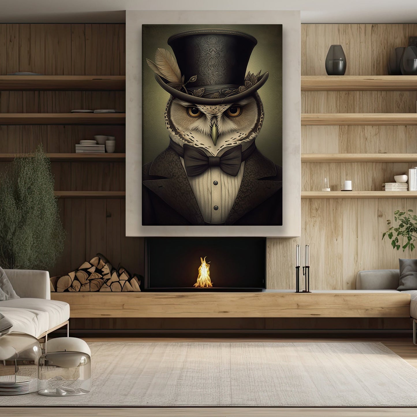 Portrait Owl In Suit, Owl Canvas Painting, Wall Art Decor - Poster Gift For Owl Lovers