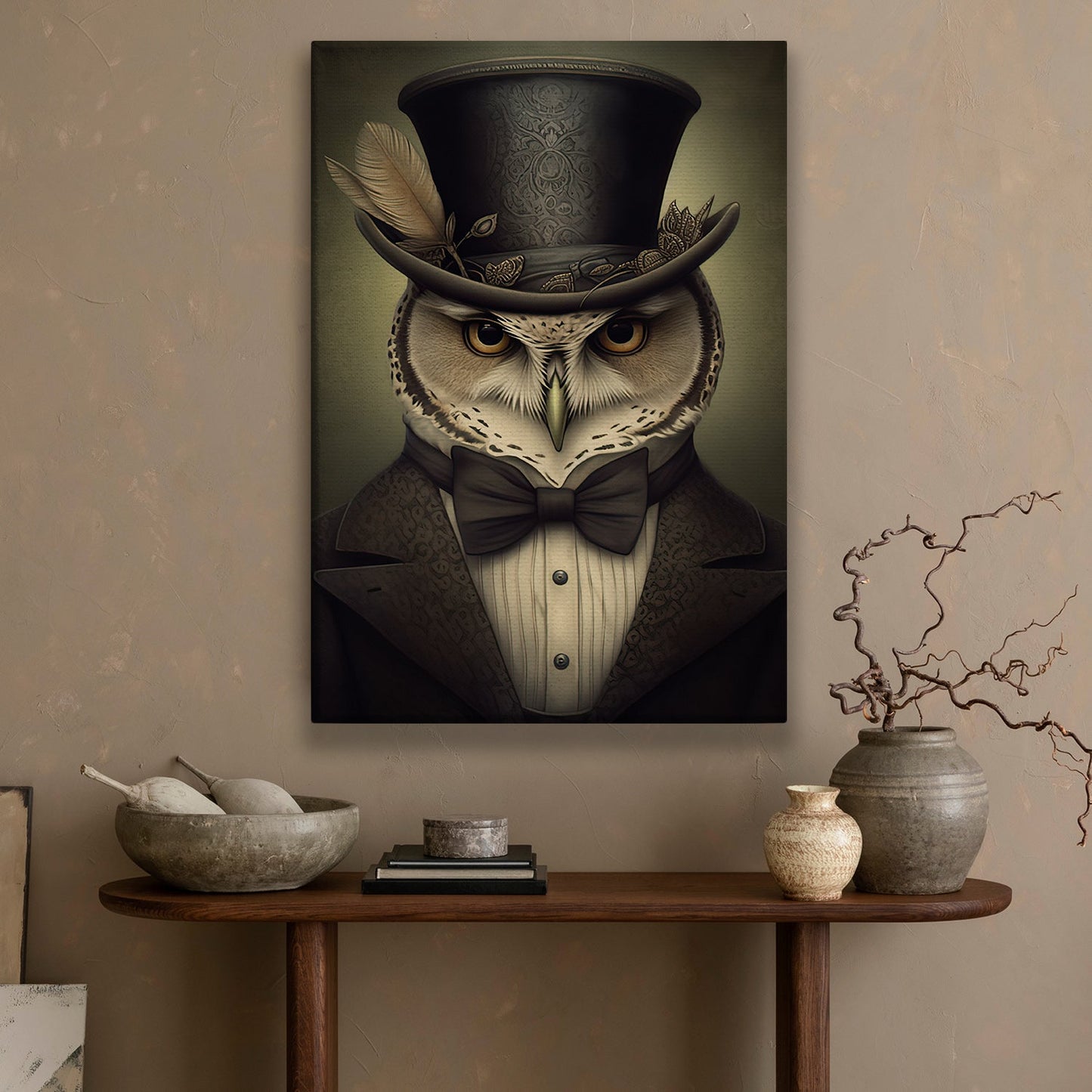 Portrait Owl In Suit, Owl Canvas Painting, Wall Art Decor - Poster Gift For Owl Lovers