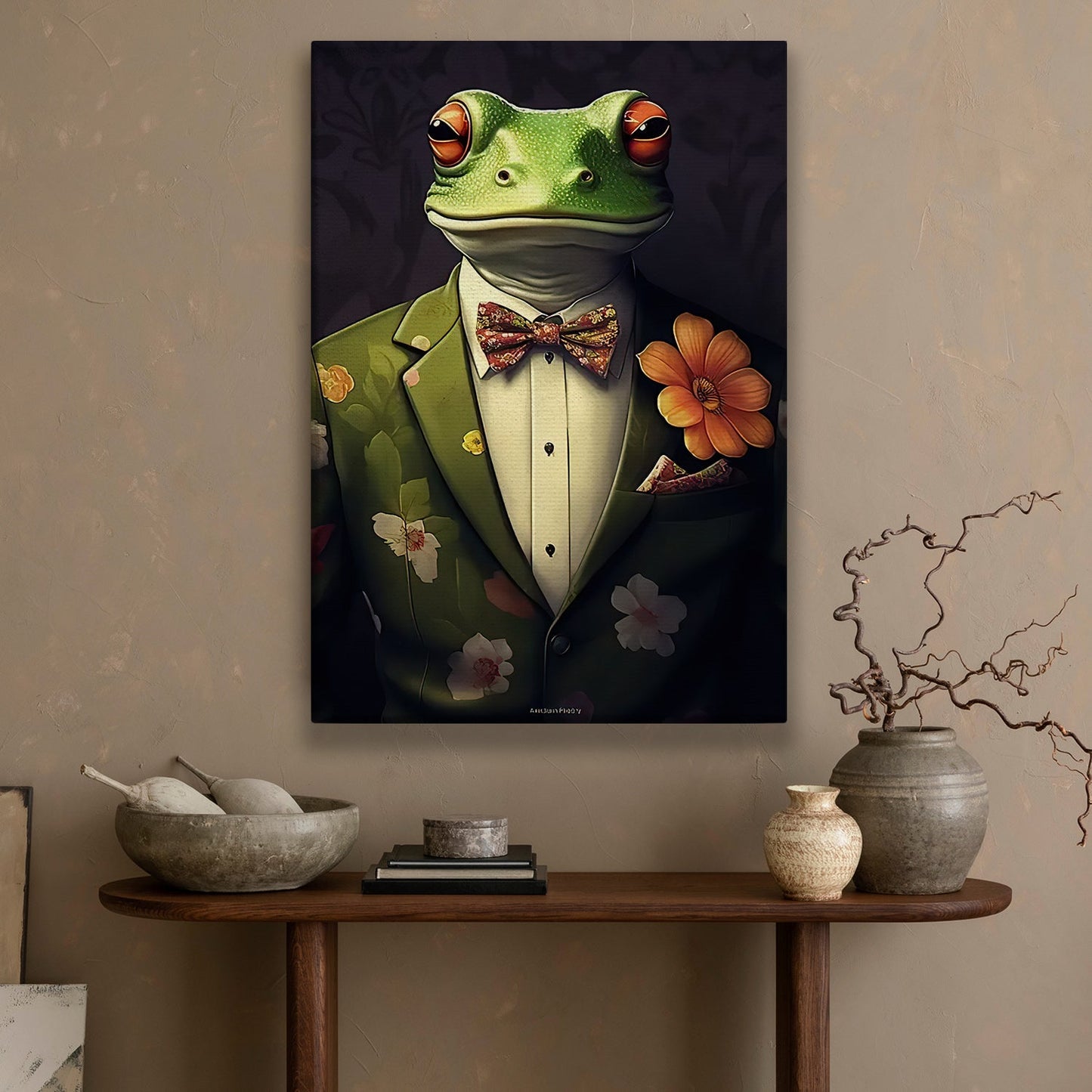 The Floral Diplomat, Victorian Frog Canvas Painting, Victorian Animal Wall Art Decor, Poster Gift For Frog Lovers