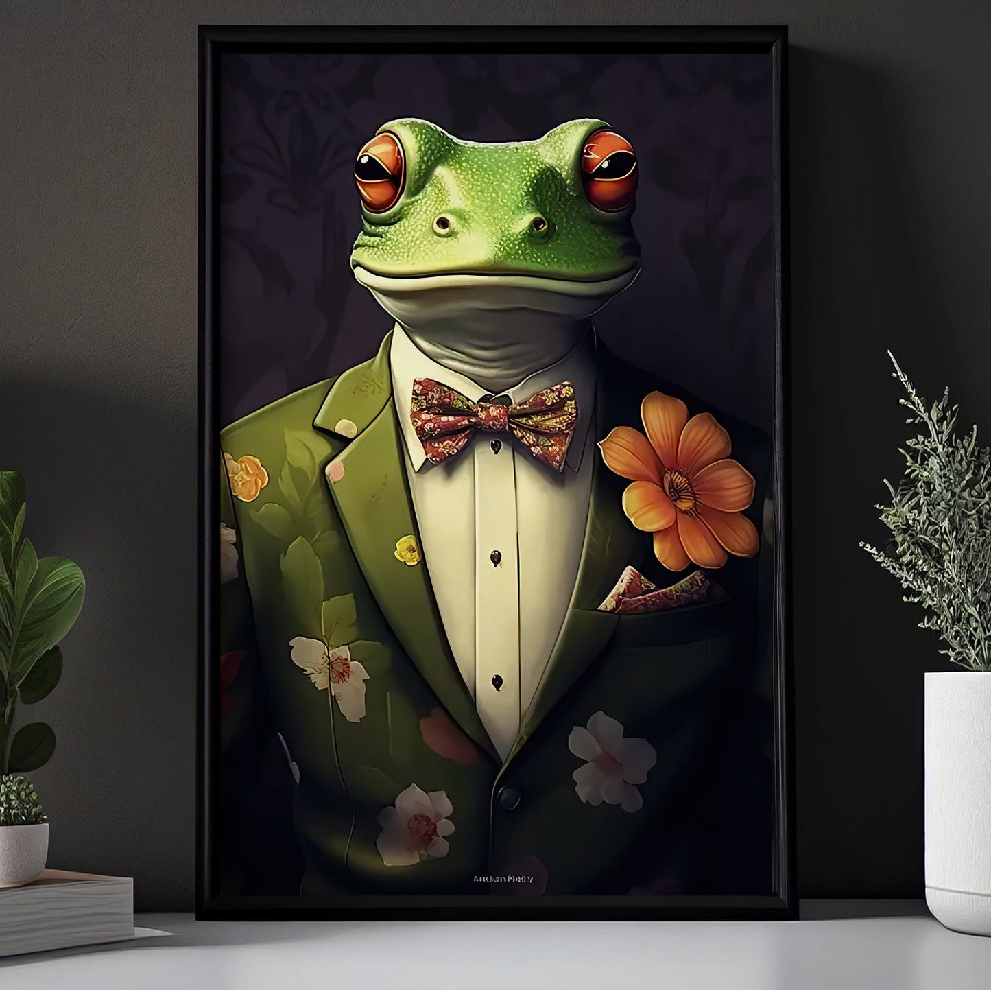 The Floral Diplomat, Victorian Frog Canvas Painting, Victorian Animal Wall Art Decor, Poster Gift For Frog Lovers