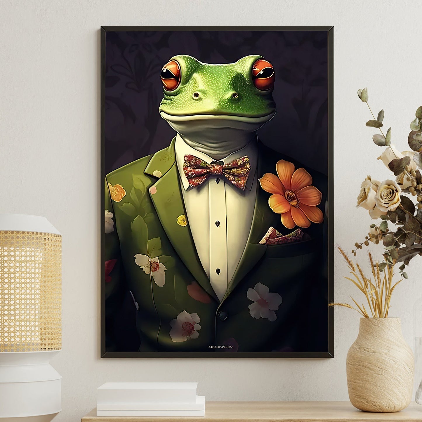 The Floral Diplomat, Victorian Frog Canvas Painting, Victorian Animal Wall Art Decor, Poster Gift For Frog Lovers