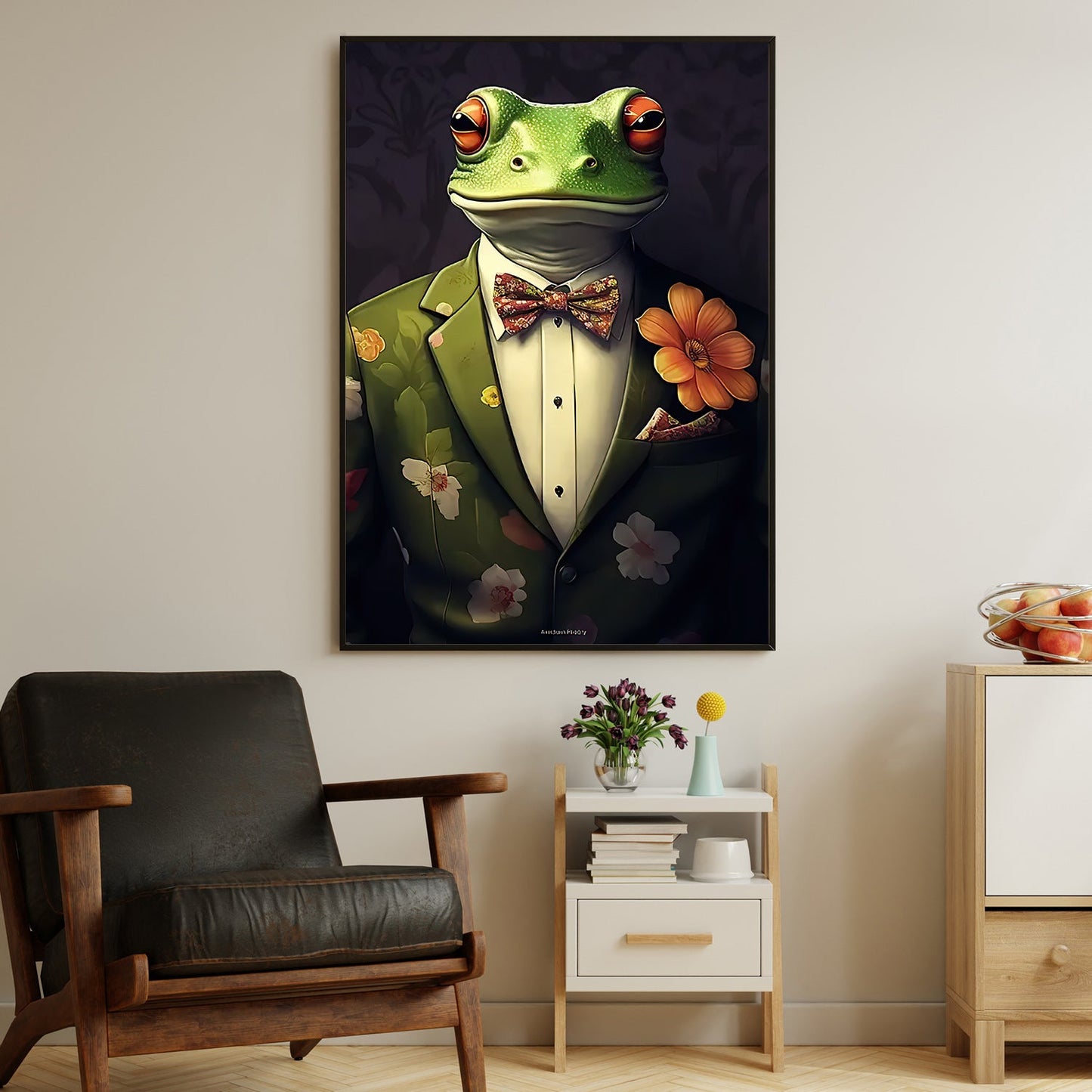 The Floral Diplomat, Victorian Frog Canvas Painting, Victorian Animal Wall Art Decor, Poster Gift For Frog Lovers