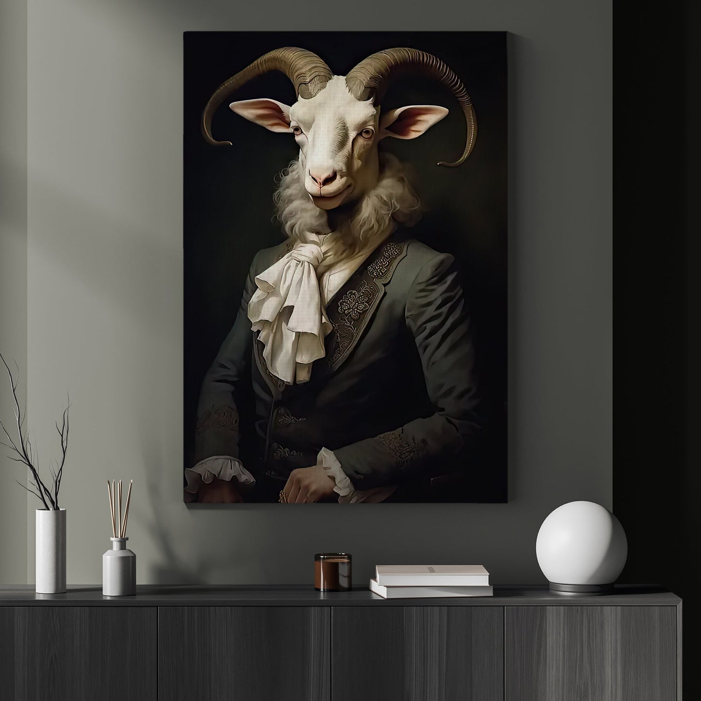 The Aristocratic Ram, Victorian Goat Canvas Painting, Victorian Animal Wall Art Decor, Poster Gift For Goat Lovers