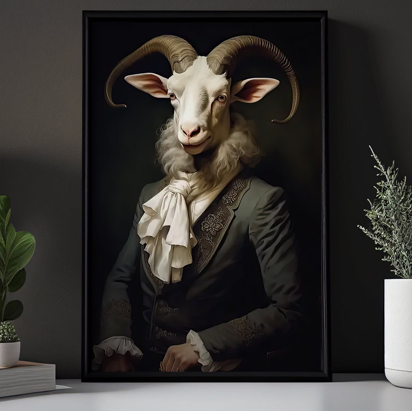 The Aristocratic Ram, Victorian Goat Canvas Painting, Victorian Animal Wall Art Decor, Poster Gift For Goat Lovers