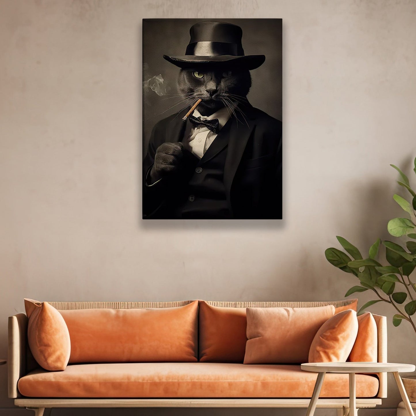 The Dapper Feline Gentleman, Victorian Cat Canvas Painting, Mysterical Wall Art Decor, Poster Gift For Cat Lovers