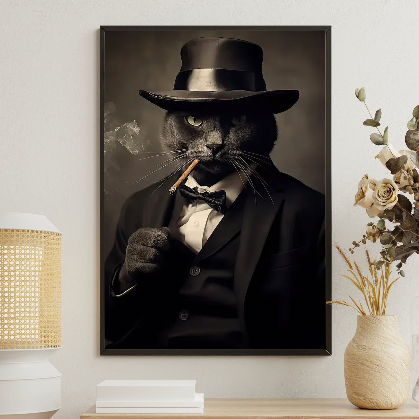 The Dapper Feline Gentleman, Victorian Cat Canvas Painting, Mysterical Wall Art Decor, Poster Gift For Cat Lovers