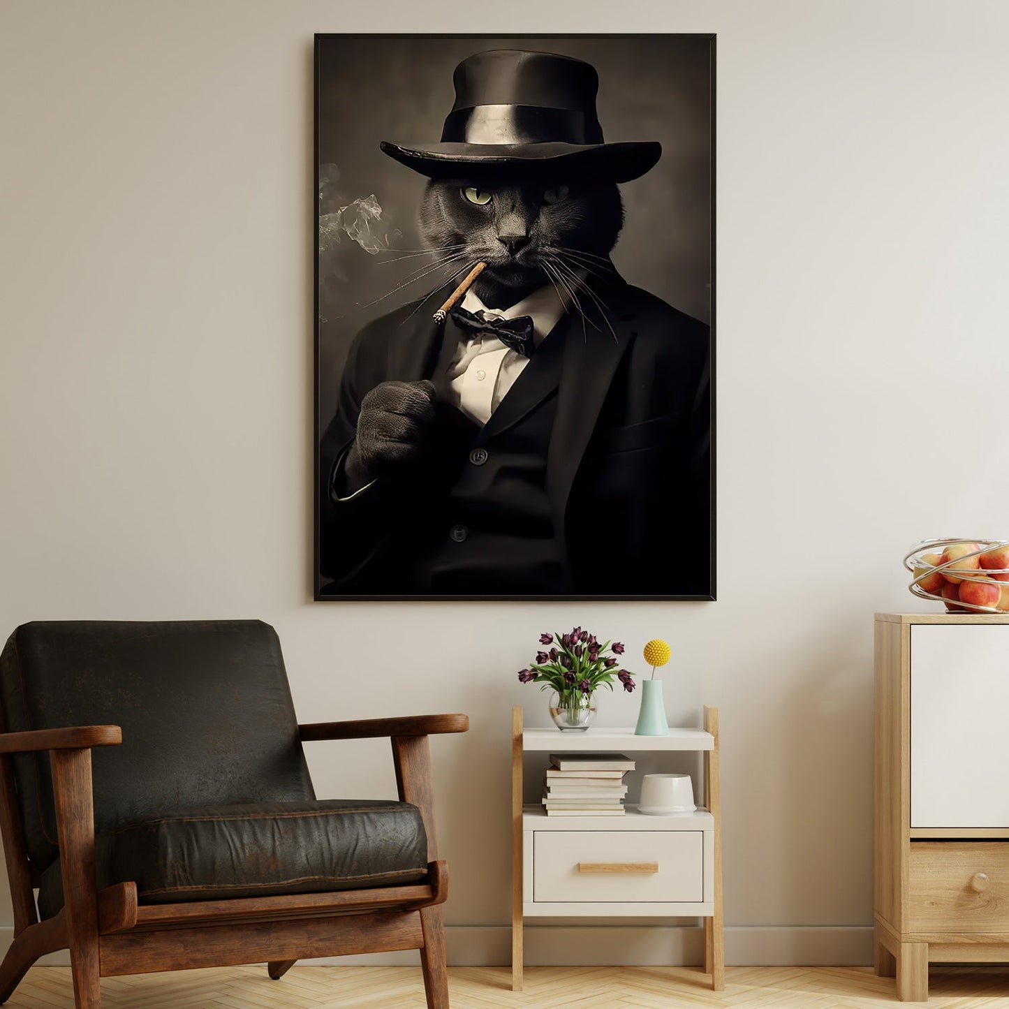 The Dapper Feline Gentleman, Victorian Cat Canvas Painting, Mysterical Wall Art Decor, Poster Gift For Cat Lovers