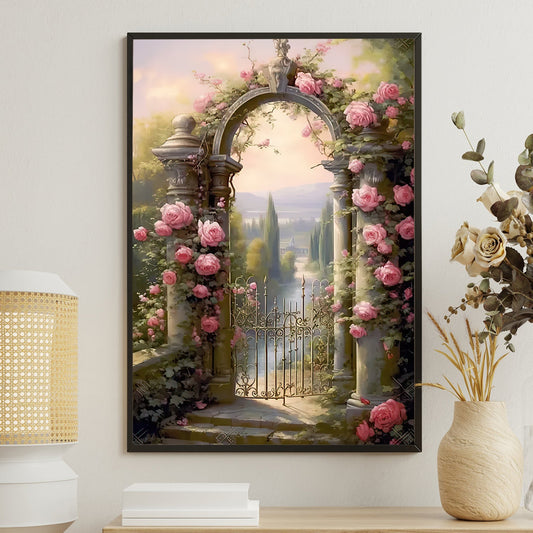 Gateway to the Rose Valley, Modern Flower Canvas Painting, Wall Art Decor, Poster Gift For Roses Lovers