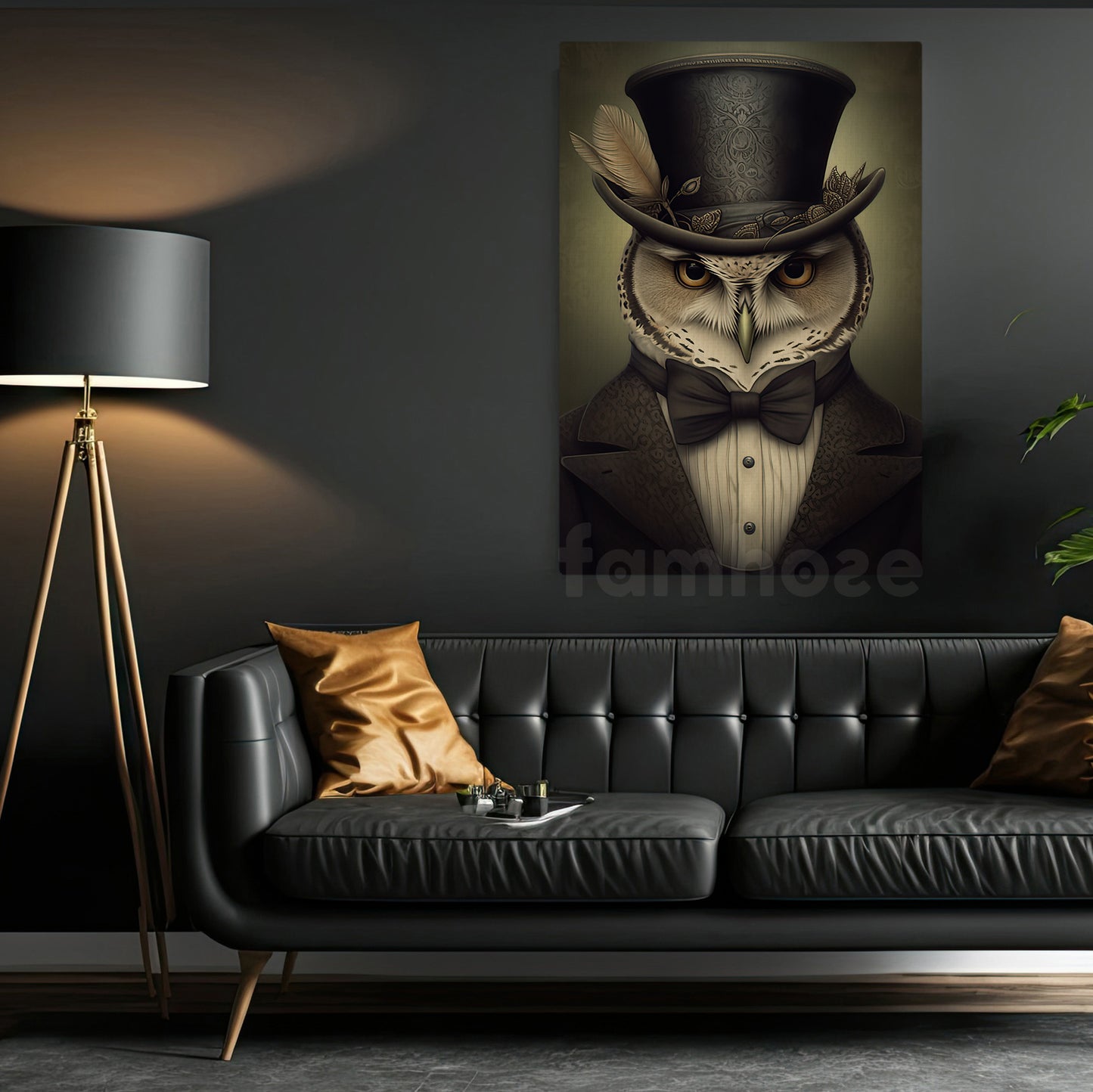 Owl in Style, Victorian Owl Canvas Painting, Victorian Animal Wall Art Decor, Poster Gift For Owl Lovers