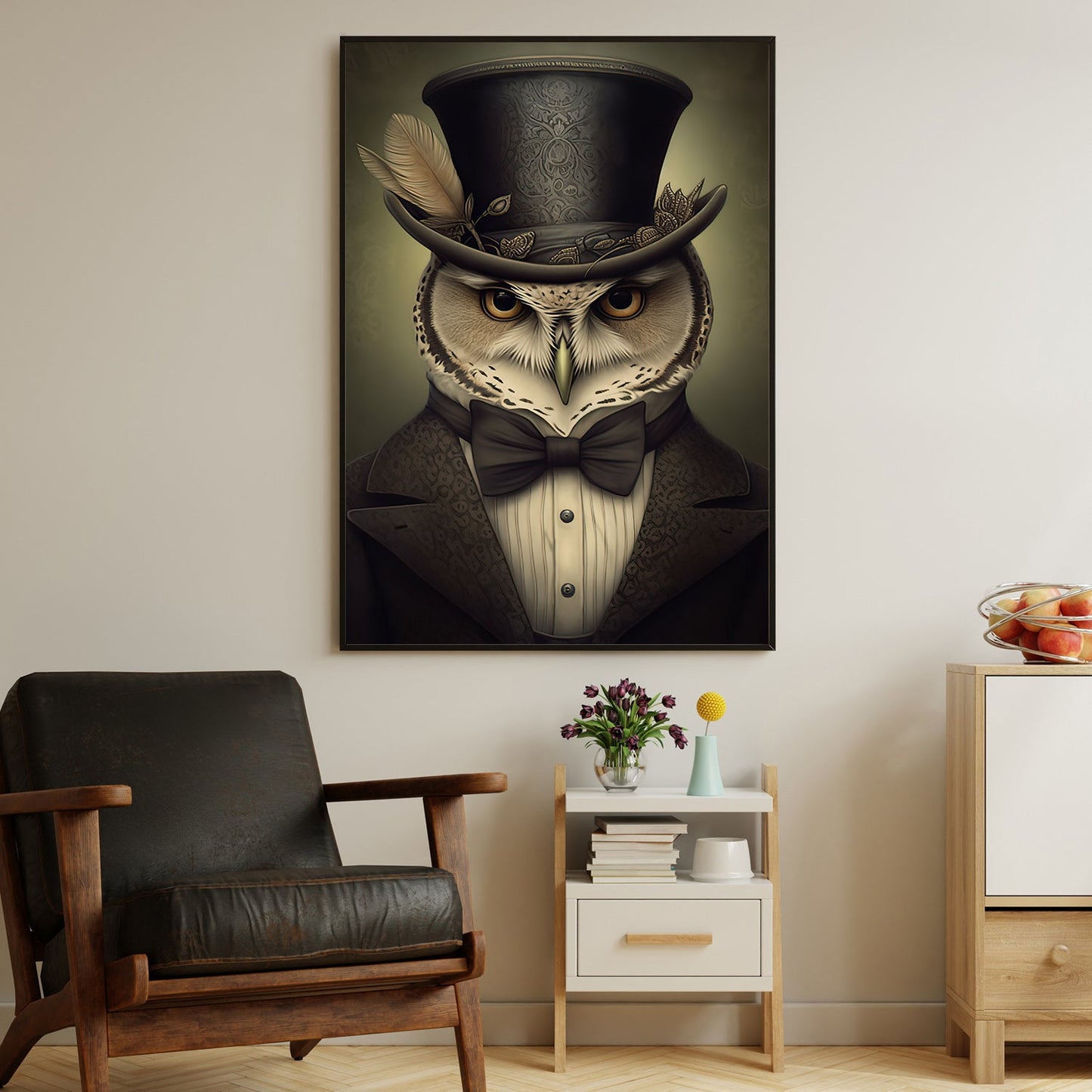 Portrait Owl In Suit, Owl Canvas Painting, Wall Art Decor - Poster Gift For Owl Lovers