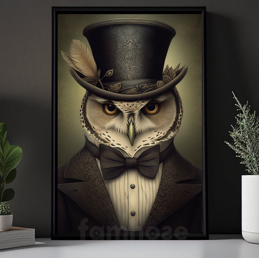 Owl in Style, Victorian Owl Canvas Painting, Victorian Animal Wall Art Decor, Poster Gift For Owl Lovers