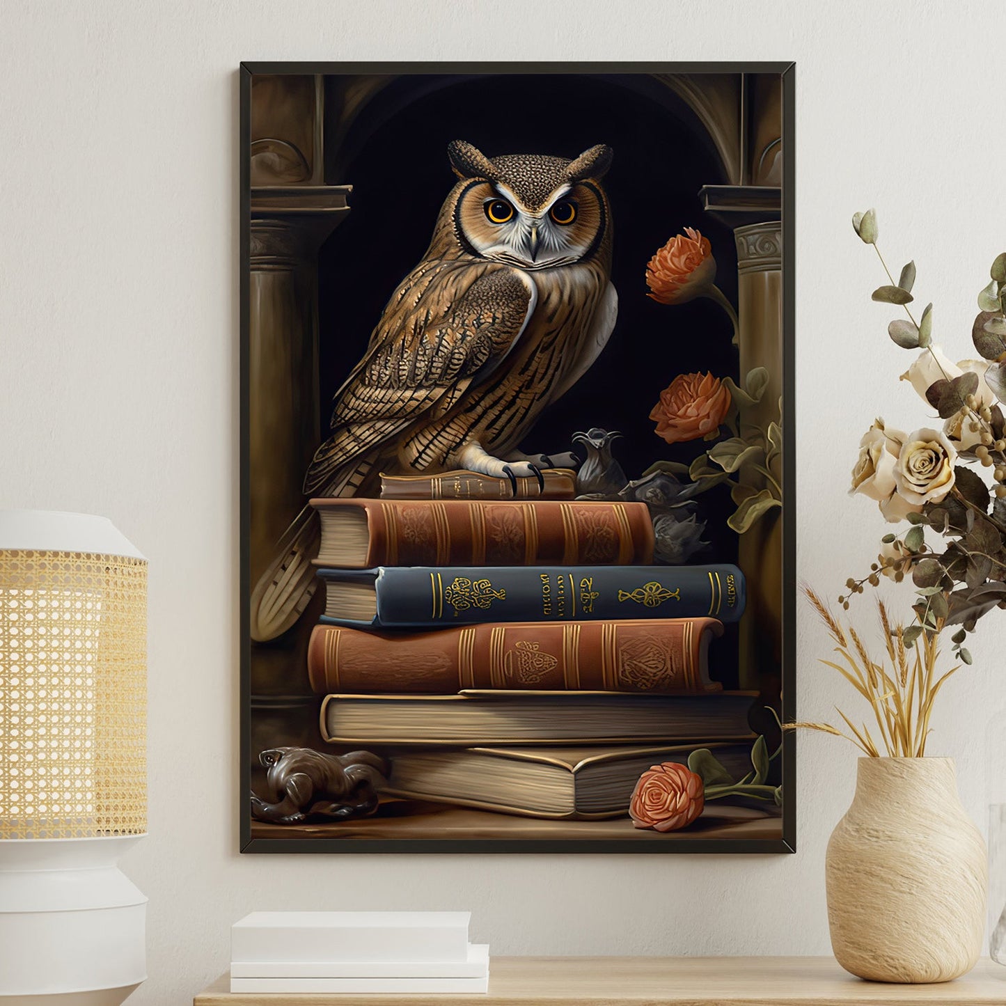 Look At Me, Owl Canvas Painting, Wall Art Decor - Poster Gift For Book Lovers