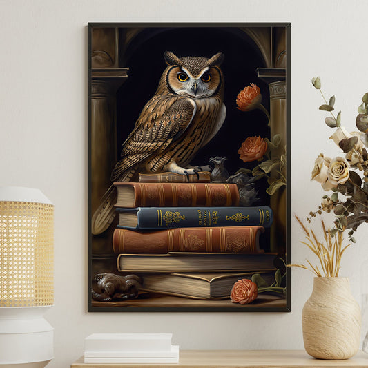 Look At Me, Owl Canvas Painting, Wall Art Decor - Poster Gift For Book Lovers
