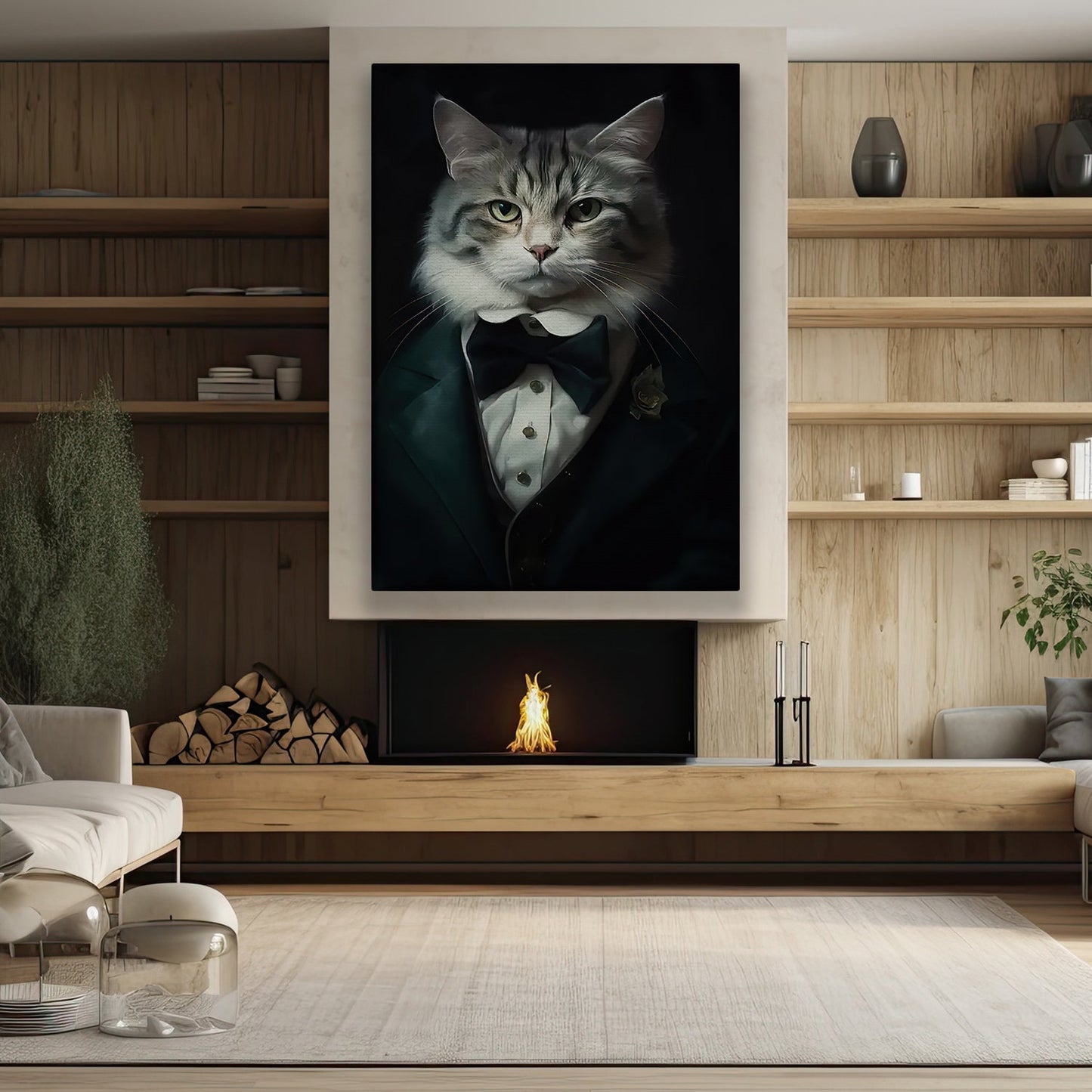 Evening Elegance, Victorian Cat Canvas Painting, Victorian Animal Wall Art Decor, Poster Gift For Cat Lovers