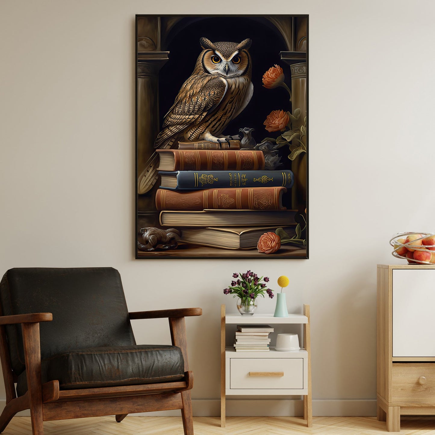 Look At Me, Owl Canvas Painting, Wall Art Decor - Poster Gift For Book Lovers