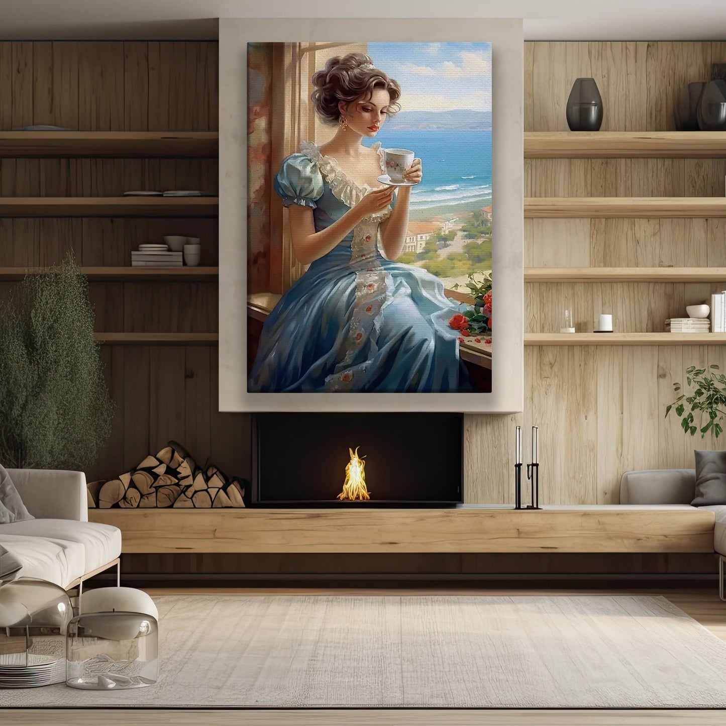 The Coastal Contemplation, Victorian Girl Canvas Painting, Historical Wall Art Decor, Poster Gift For Girls