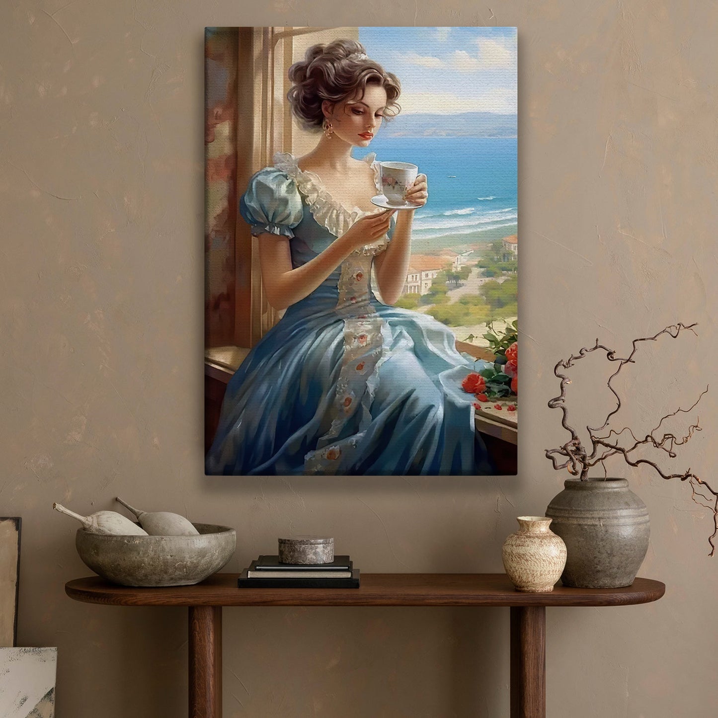 The Coastal Contemplation, Victorian Girl Canvas Painting, Historical Wall Art Decor, Poster Gift For Girls