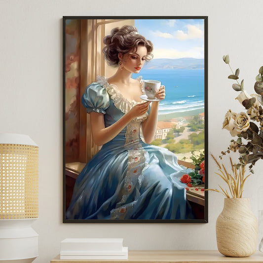 The Coastal Contemplation, Victorian Girl Canvas Painting, Historical Wall Art Decor, Poster Gift For Girls