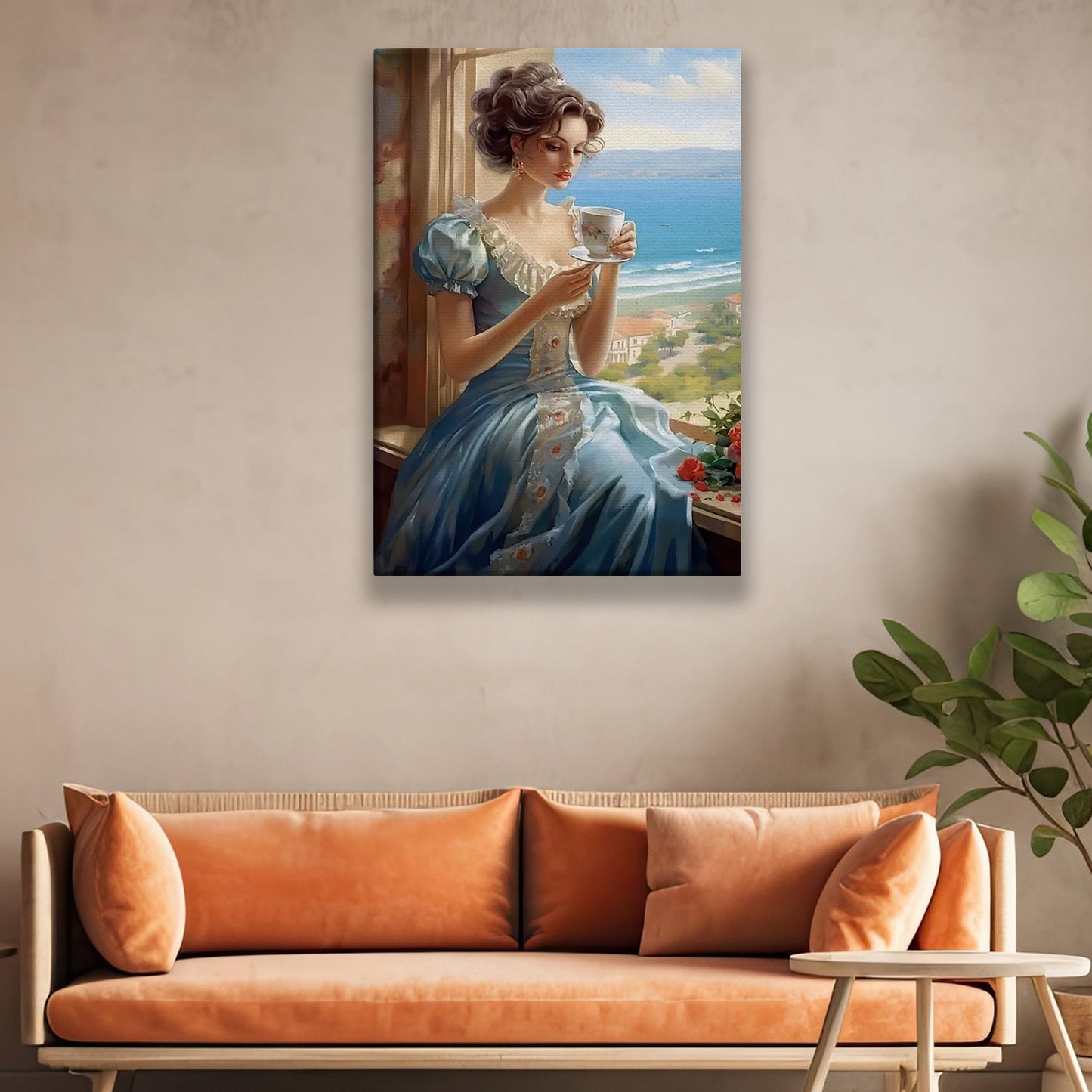 The Coastal Contemplation, Victorian Girl Canvas Painting, Historical Wall Art Decor, Poster Gift For Girls