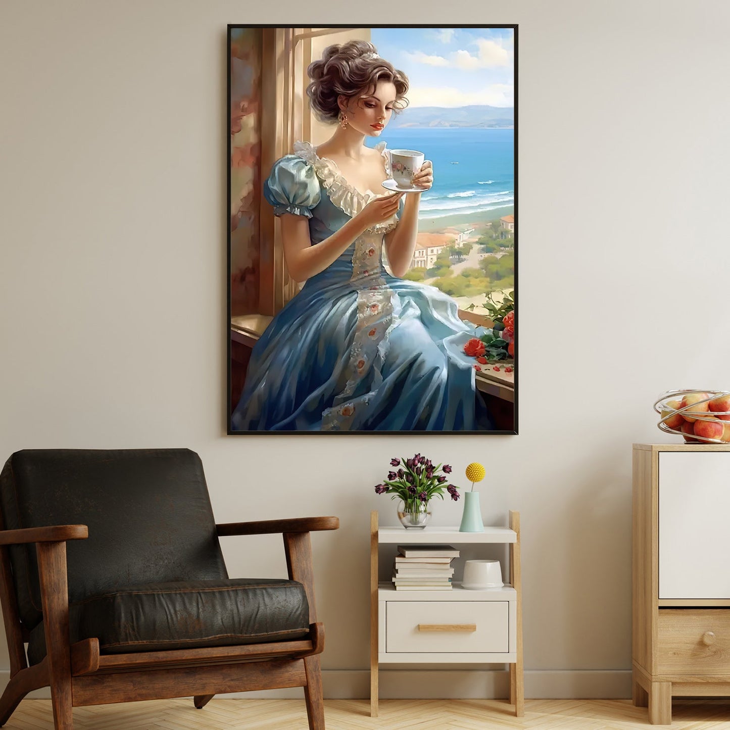 The Coastal Contemplation, Victorian Girl Canvas Painting, Historical Wall Art Decor, Poster Gift For Girls