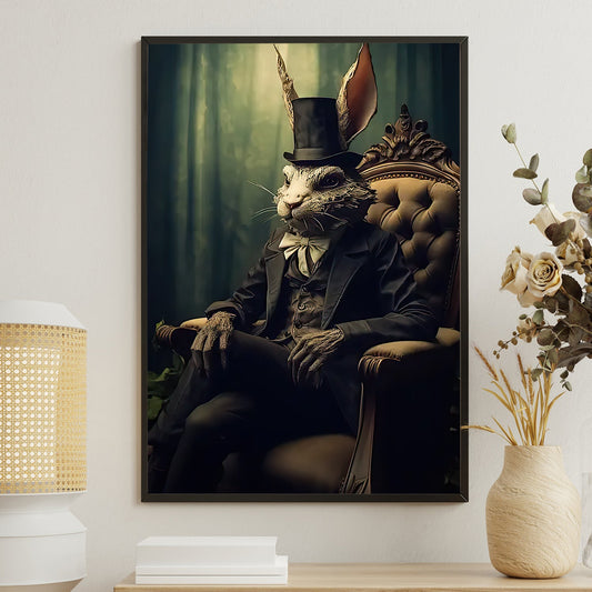 The Aristocratic Hare, Victorian Rabbit Canvas Painting, Mystery Wall Art Decor, Poster Gift For Rabbit Lovers