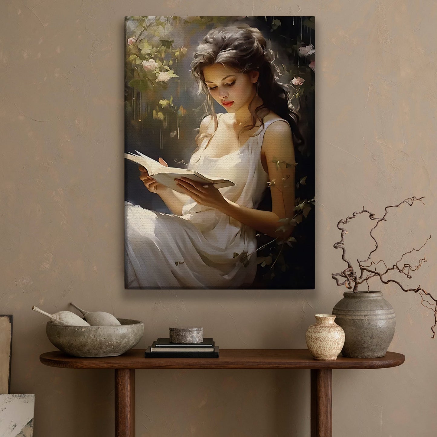 The Enchanted Reader, Victorian Girl Canvas Painting, Historical Wall Art Decor, Poster Gift For Reading Lovers