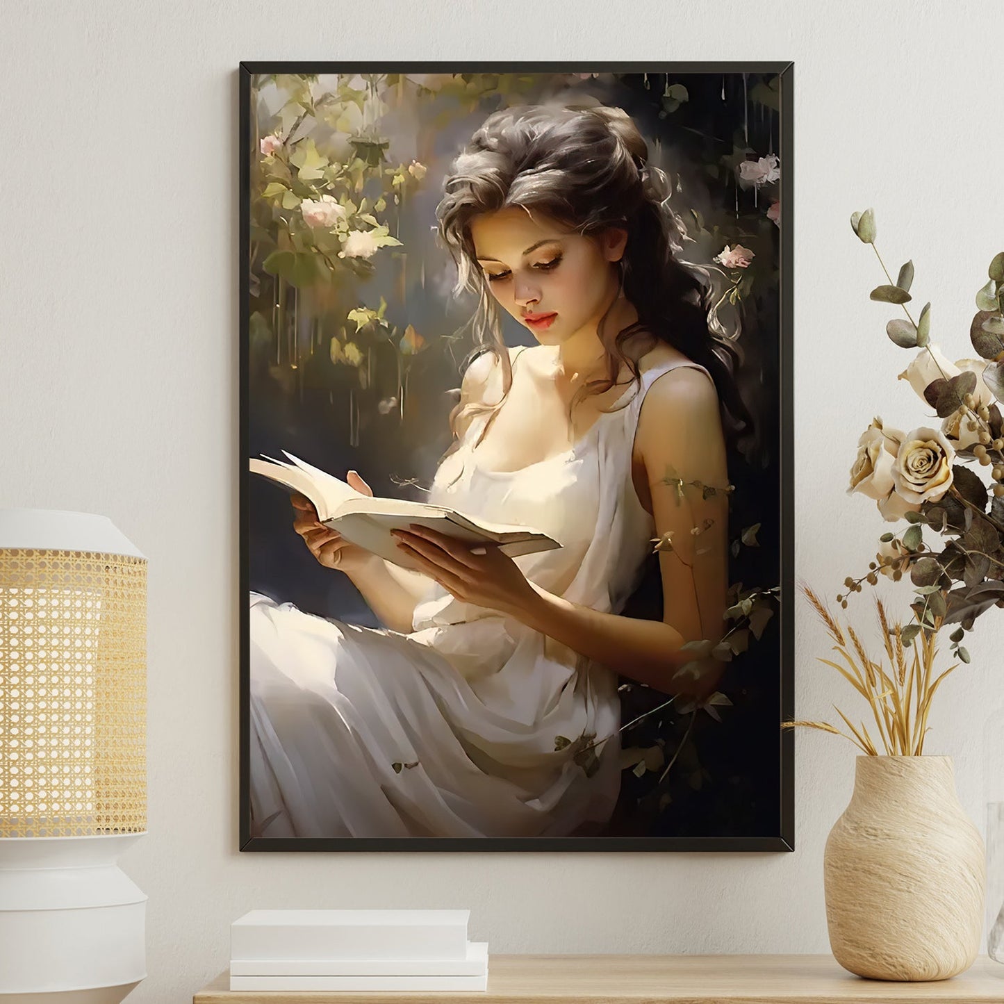 The Enchanted Reader, Victorian Girl Canvas Painting, Historical Wall Art Decor, Poster Gift For Reading Lovers