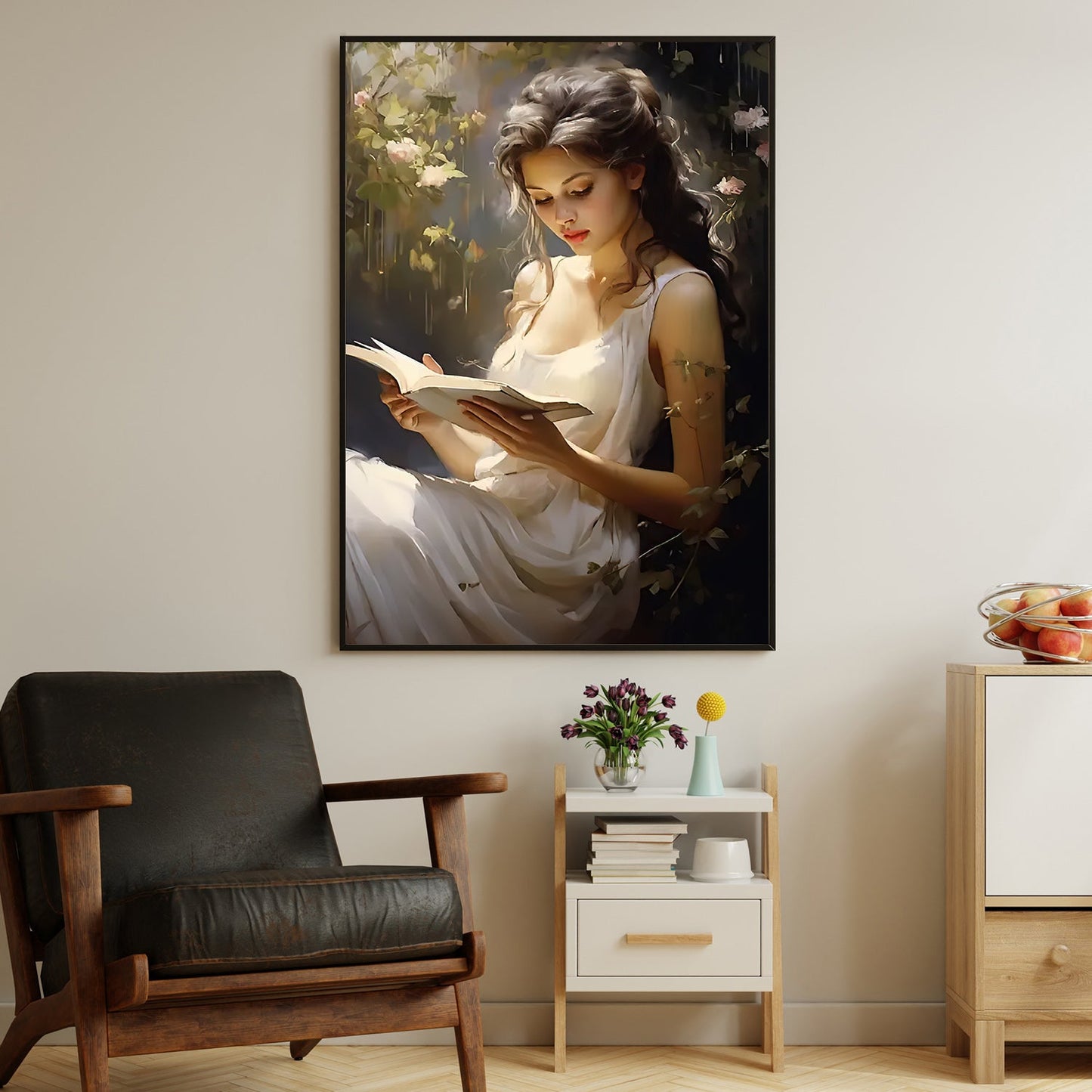 The Enchanted Reader, Victorian Girl Canvas Painting, Historical Wall Art Decor, Poster Gift For Reading Lovers