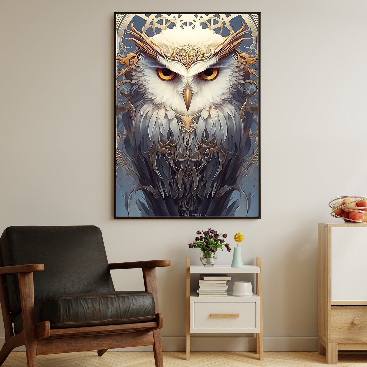 The Owl Guardian, Owl Canvas Painting, Mysterical Wall Art Decor, Poster Gift For Owl Lovers