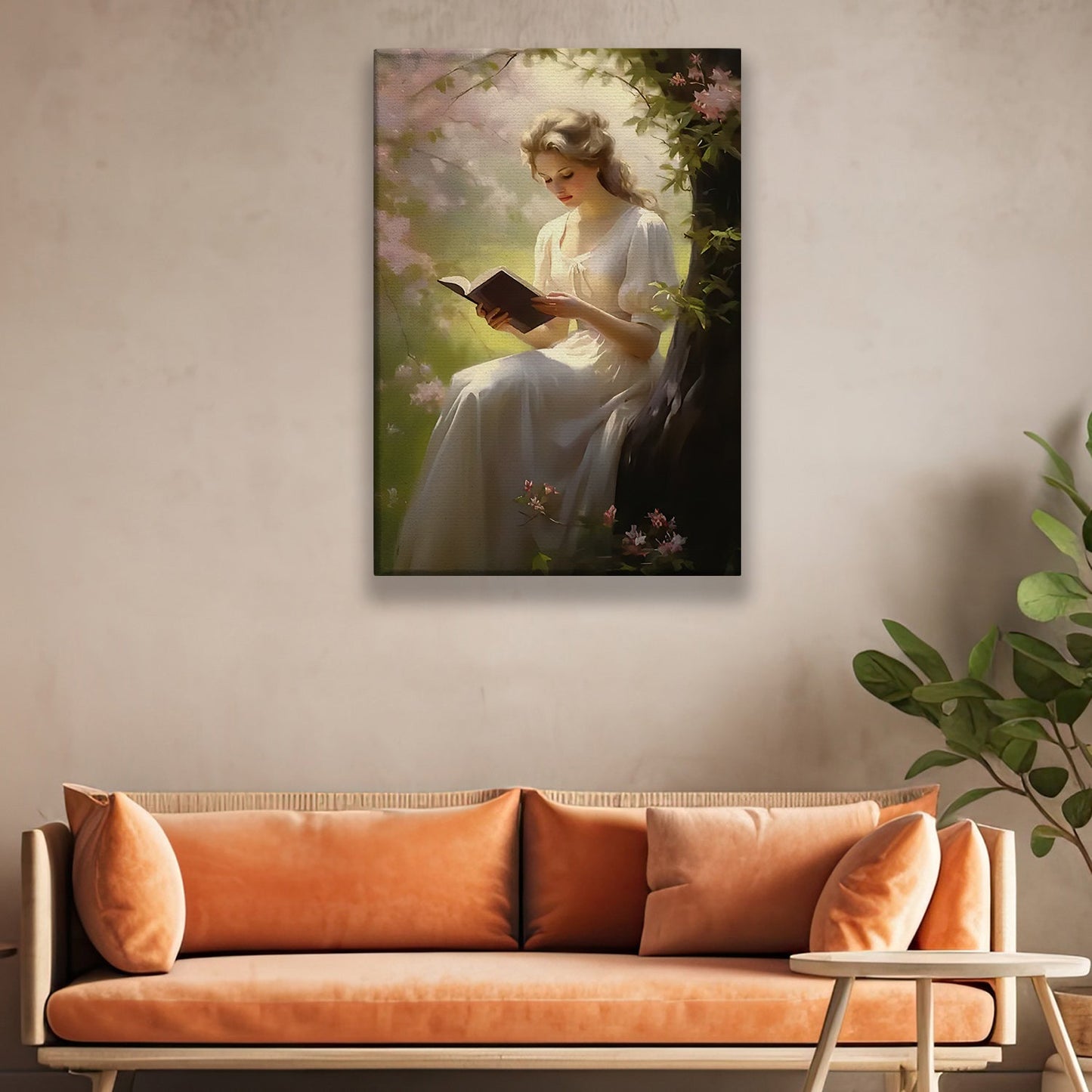 Serenity in the Grove, Victorian Girl Canvas Painting, Historical Wall Art Decor, Poster Gift For Reading Lovers