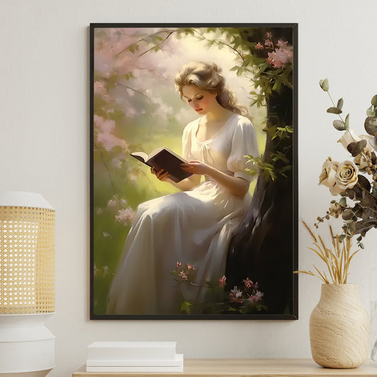 Serenity in the Grove, Victorian Girl Canvas Painting, Historical Wall Art Decor, Poster Gift For Reading Lovers