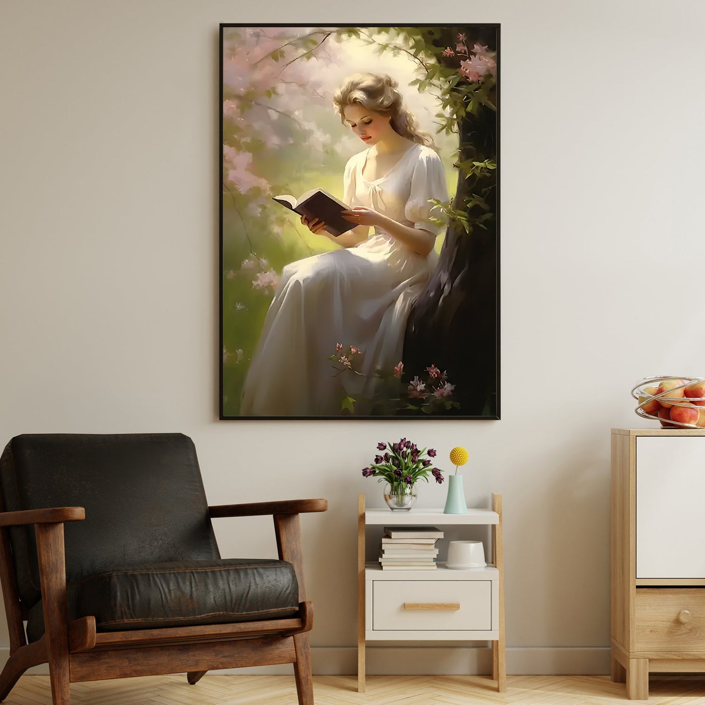 Serenity in the Grove, Victorian Girl Canvas Painting, Historical Wall Art Decor, Poster Gift For Reading Lovers