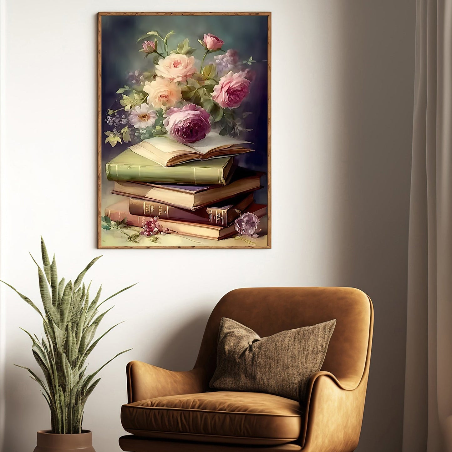 Blossoming Knowledge, Flower & Book Canvas Painting, Historical Wall Art Decor, Poster Gift For Reading Lovers