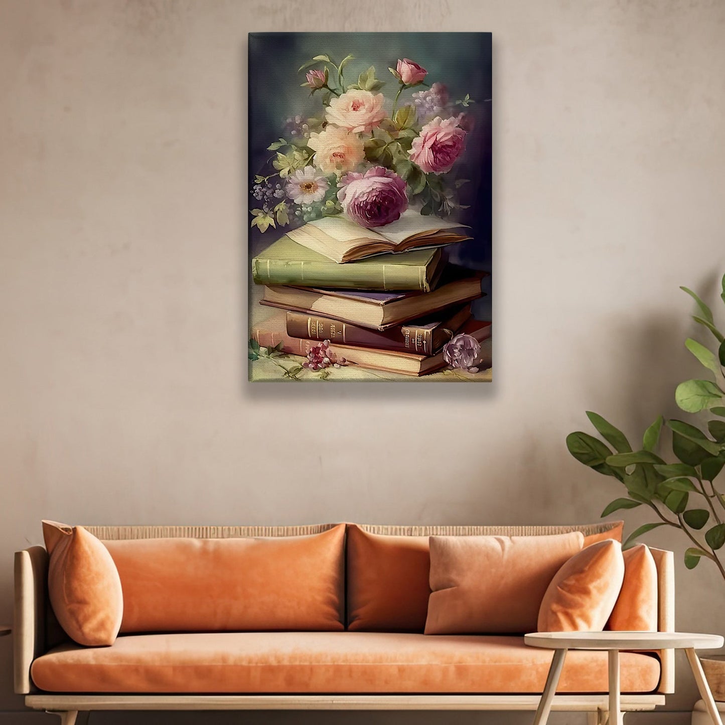 Blossoming Knowledge, Flower & Book Canvas Painting, Historical Wall Art Decor, Poster Gift For Reading Lovers