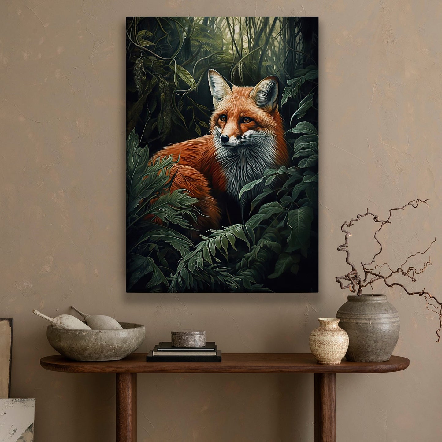 The Watchful Sentine, Victorian Fox Canvas Painting, Mysterical Wall Art Decor, Poster Gift For Fox Lovers