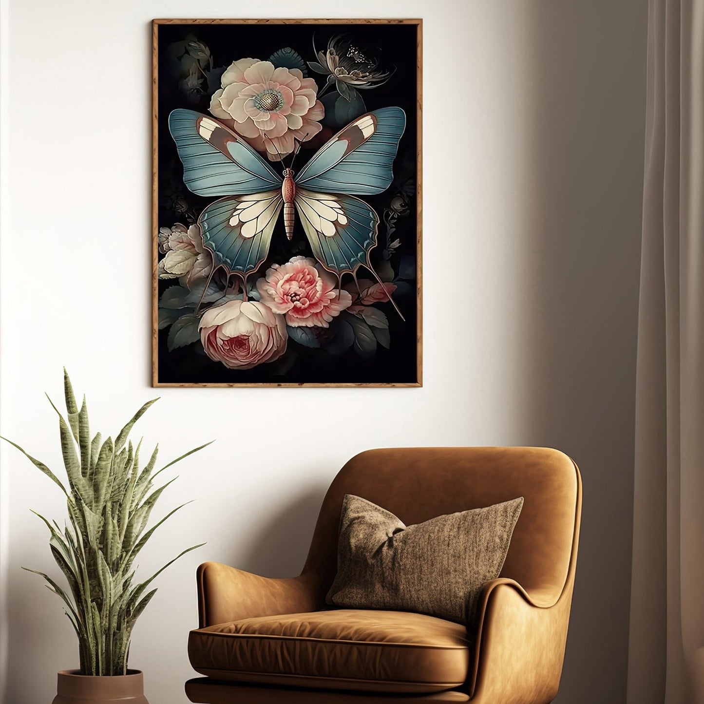 Ethereal Wings The Midnight Dance, Modern Flower & Butterfly Canvas Painting, Roses Wall Art Decor, Poster Gift For Flower Lovers