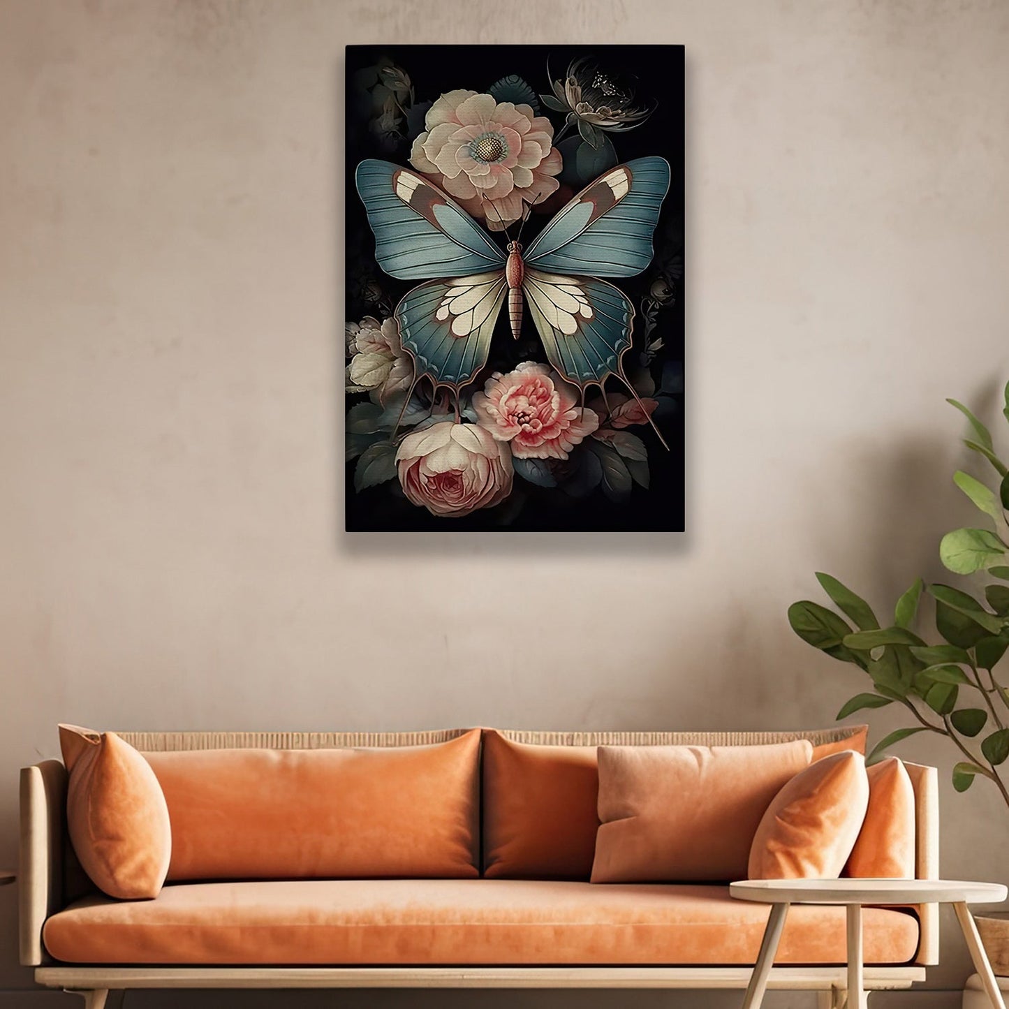 Ethereal Wings The Midnight Dance, Modern Flower & Butterfly Canvas Painting, Roses Wall Art Decor, Poster Gift For Flower Lovers