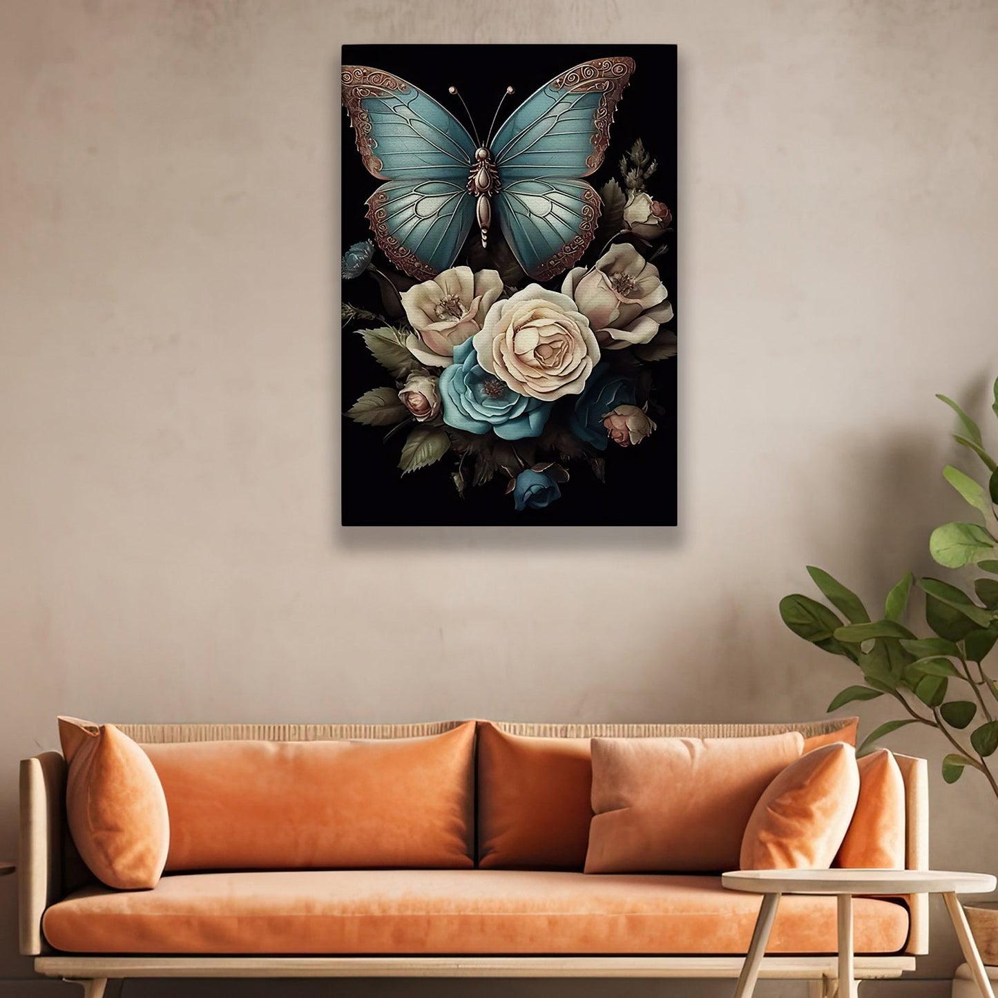 The Twilight Garden, Modern Flower & Butterfly Canvas Painting, Roses Wall Art Decor, Poster Gift For Flower Lovers