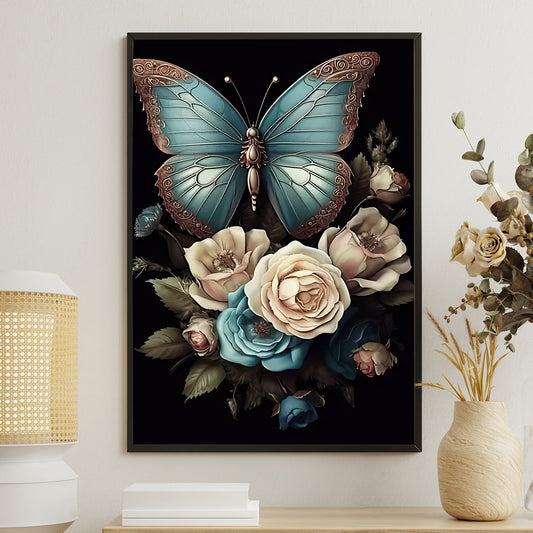 The Twilight Garden, Modern Flower & Butterfly Canvas Painting, Roses Wall Art Decor, Poster Gift For Flower Lovers