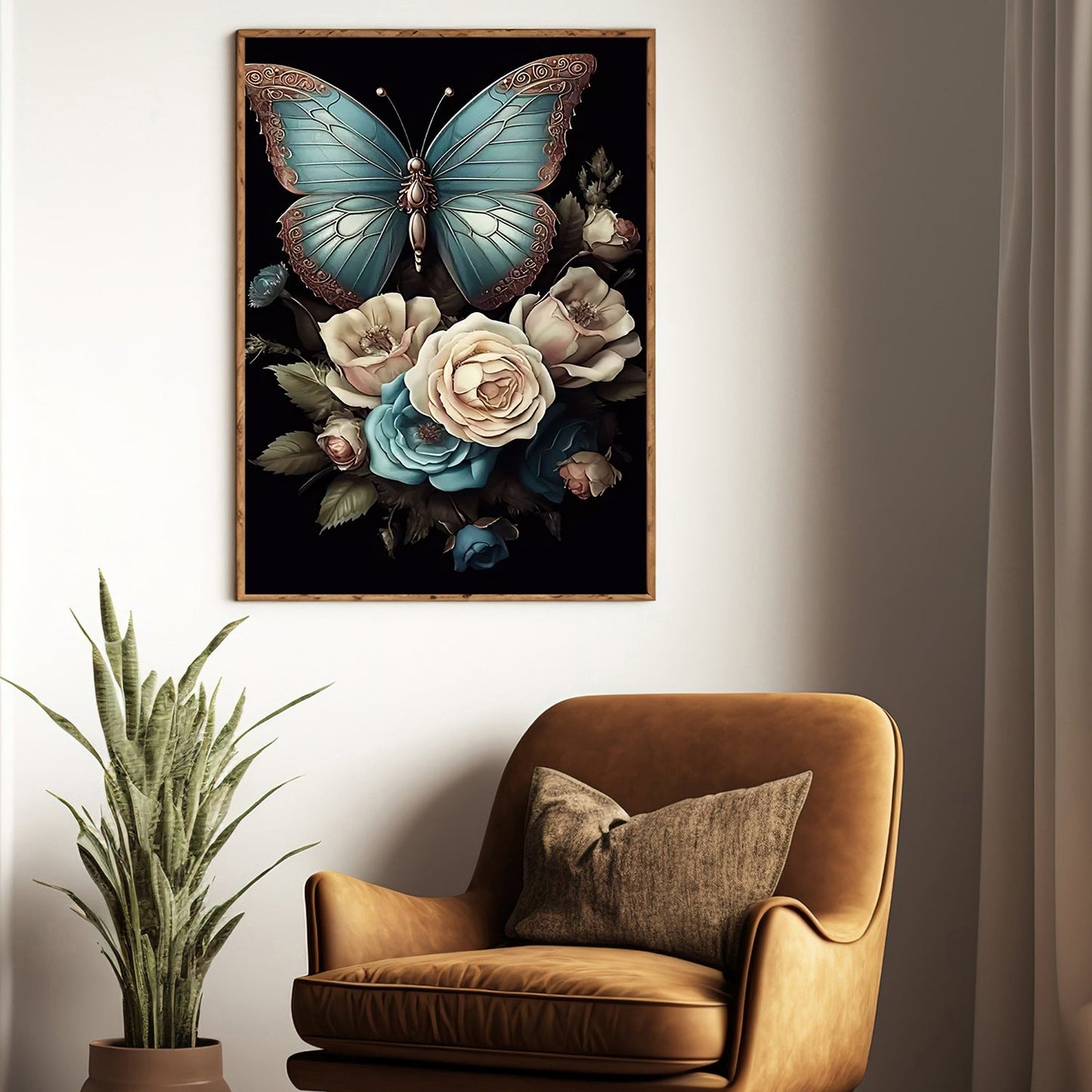 The Twilight Garden, Modern Flower & Butterfly Canvas Painting, Roses Wall Art Decor, Poster Gift For Flower Lovers