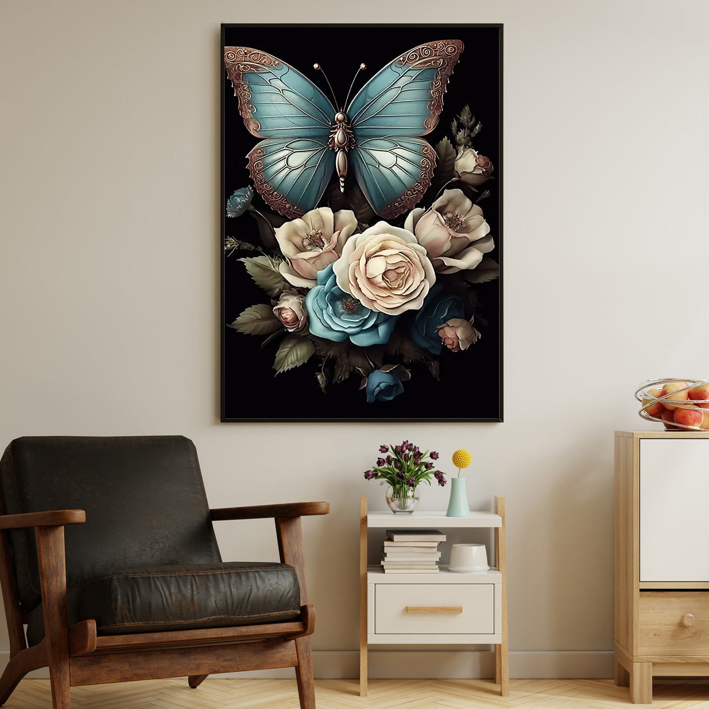 The Twilight Garden, Modern Flower & Butterfly Canvas Painting, Roses Wall Art Decor, Poster Gift For Flower Lovers