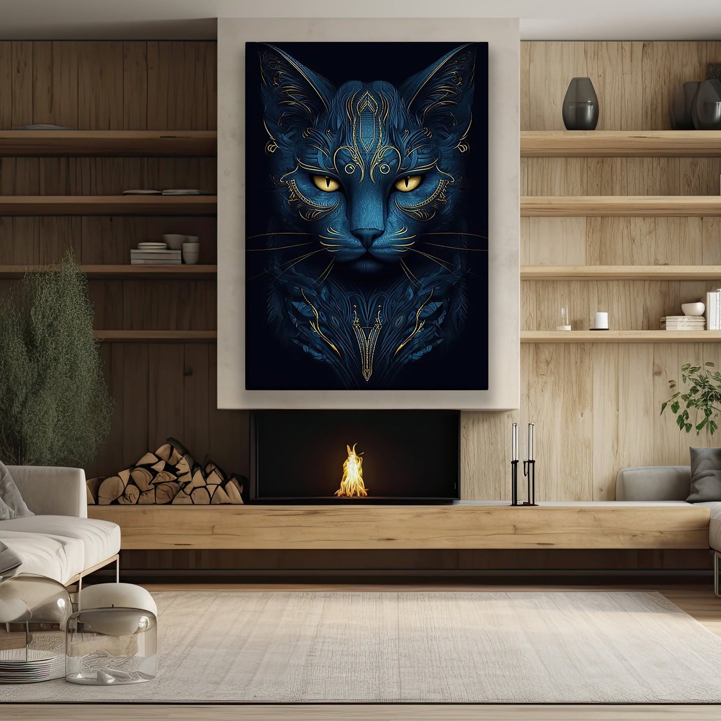 The Twilight Garden, Cat Canvas Painting, Mystery Wall Art Decor, Poster Gift For Cat Lovers