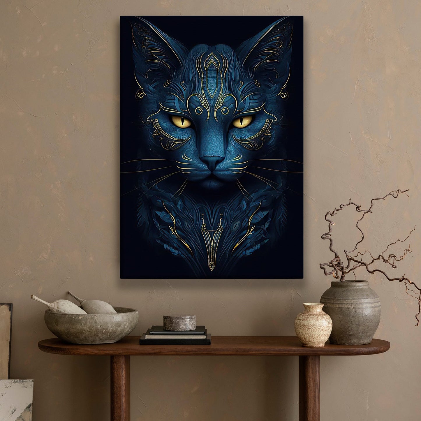 The Twilight Garden, Cat Canvas Painting, Mystery Wall Art Decor, Poster Gift For Cat Lovers