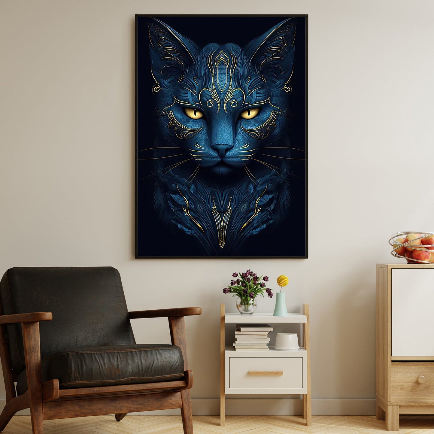 The Twilight Garden, Cat Canvas Painting, Mystery Wall Art Decor, Poster Gift For Cat Lovers