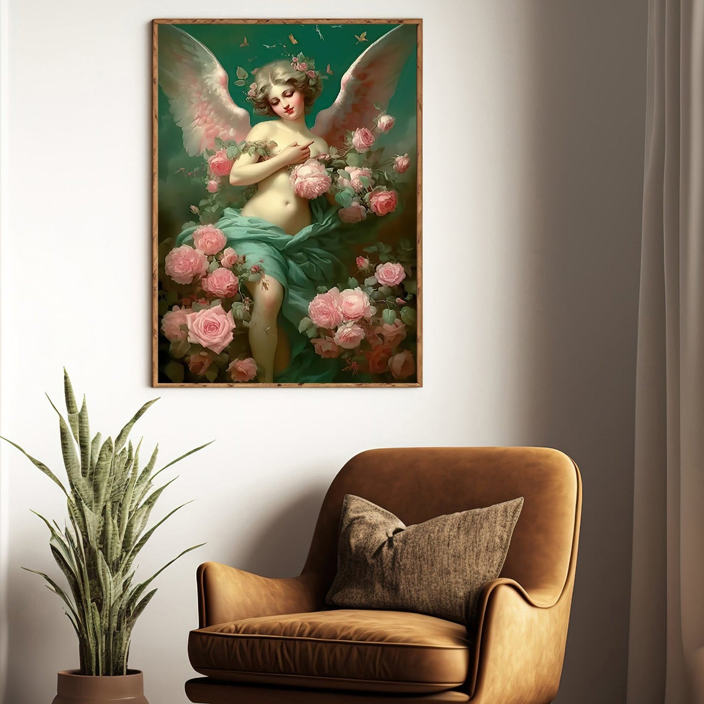 Celestial Blossom The Angel's Embrace, Angel Canvas Painting, Rose Wall Art Decor, Poster Gift For Angel Lovers